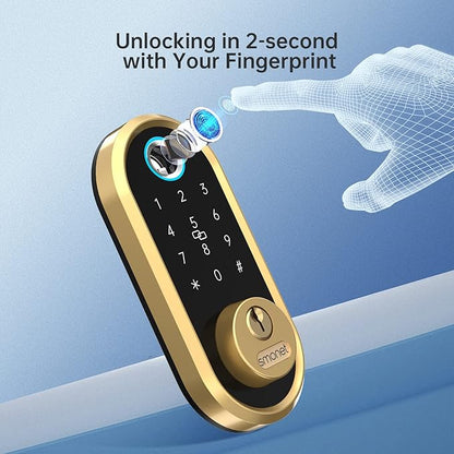 Smart Lock SMONET Bluetooth Keyless Entry Keypad Smart Deadbolt-Fingerprint Electronic Deadbolt Lock, Remote Ekeys Sharing, Easy to Install for Homes and Hotel Works with Alexa(Gateway Not Included)