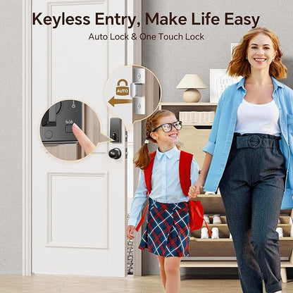 Keyless Entry Door Lock Set WiFi Smart App Control Door Lock for Front Door Keypad Deadbolt with 2 Knobs Auto Lock One Time Codes Easy Install, Bronze