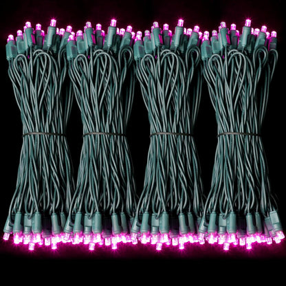 100Count (2pk of 50L) String Lights, LED Christmas Lights, 6" SPACING,Green Wire,Pink