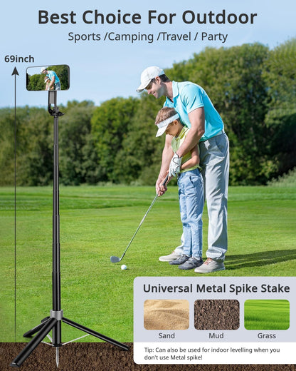 Magnetic Tripod for iPhone, 69" Phone Tripod Selfie Stick with Rechargeable Remote & 2 in 1 Phone Holder, Extendable Cell Phone Stand for Recording Travel, Compatible with iPhone and Android Phone