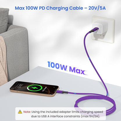 Elebase USB Type C to C 100W Cable 10FT with USB Adapter,Fast Charging PD Charger Cord for Car iPhone 16 15 Pro Max Plus,Samsung Galaxy S23 S24,MacBook Mac,iPad 10,Air 5 Mini 6th,Ultra,A53 A54