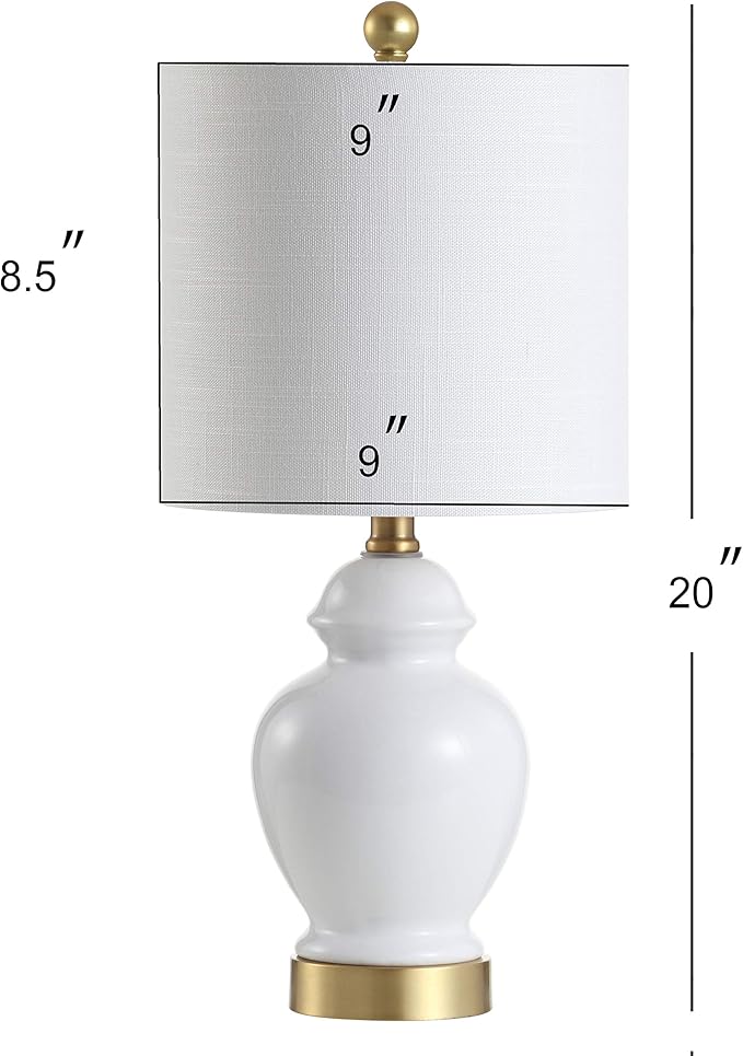 JONATHAN Y 20" White Textured Ceramic and Brass Gold Table Lamp, Glam Bedside Nightstand Lamp for Living Room Bedroom, White Linen Shade, LED Bulb Included JYL1035A