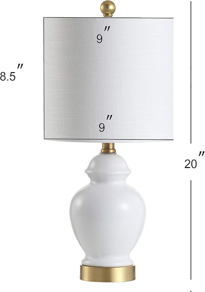 JONATHAN Y 20" White Textured Ceramic and Brass Gold Table Lamp, Glam Bedside Nightstand Lamp for Living Room Bedroom, White Linen Shade, LED Bulb Included JYL1035A