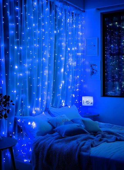 Brightown 300 LED Fairy Curtain Lights, 9.8ft x 9.8ft Curtain String Lights, USB Plug in 8 Lighting Modes LED Christmas String Hanging Lights with Remote for Bedroom Indoor Outdoor Weddings Party Xmas