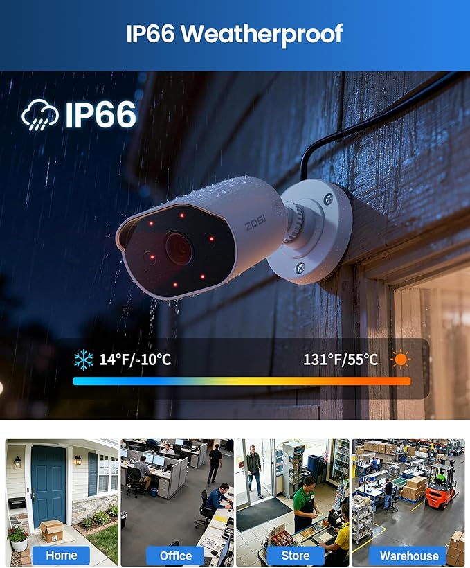 ZOSI 1080P HD Add On Camera, 2MP Indoor Outdoor Surveillance Home Security Camera with One-Way Audio, Night Vision, AI Human Vehicle Detection, IP66 Weatherproof, Only Work with ZOSI CCTV DVR