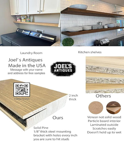 joelsantiques 36 Inch Wooden Floating Shelves for Wall - 36x6x2 in - Made of Natural Wood - Long Heavy Duty Rustic Wall Shelves for Bedroom - Perfect for Living Room, Kitchen - Black