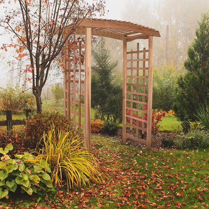 All Things Cedar GA87-B Garden Arbor with Bench | Outdoor Wooden Bench | Garden Bench Seat | Untreated Cedar, Western Red Cedar Craftsmanship | Wood Bench Outdoor 60x25x86