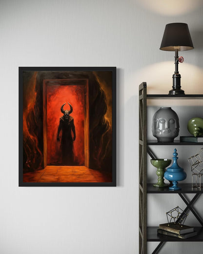 Satan and Hell Poster Art Print, Halloween Scary Vintage Wall Art Academia Spooky Painting Decoration for Horror Prints, Gothic Posters Bedroom Decor 89 (Satan and Hell, 16 x 20 inches, Black Frame)
