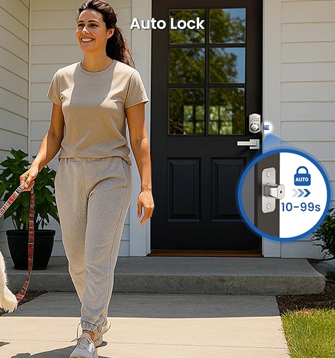 Veise KS02A Fingerprint Keyless Entry Door Lock, Auto Lock, Electronic Keypad Deadbolt for Front Door, Biometric, Anti-Peeping Password, Easy Install, Satin Nickel