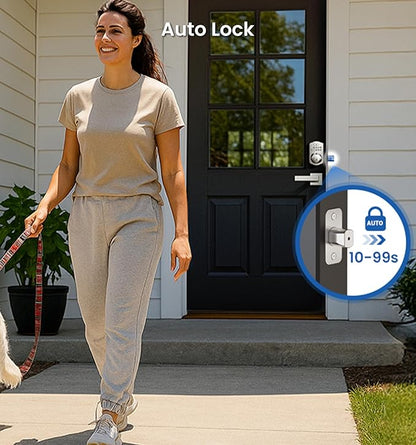 Veise KS02A Fingerprint Keyless Entry Door Lock, Auto Lock, Electronic Keypad Deadbolt for Front Door, Biometric, Anti-Peeping Password, Easy Install, Satin Nickel