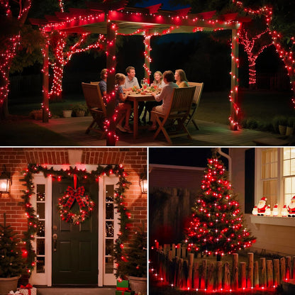 4 Pack Solar String Lights Outdoor - 320LED 132FT Solar Fairy Lights Waterproof 8 Modes, Copper Wire Solar Powered Twinkle Lights for Outside Tree Garden Christmas Wedding Party Decor, Red