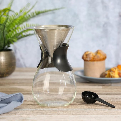 Mr. Coffee Verduzco 3 Piece 34 OZ Borosilicate Glass Pour Over Coffee Maker w/Hand Guard