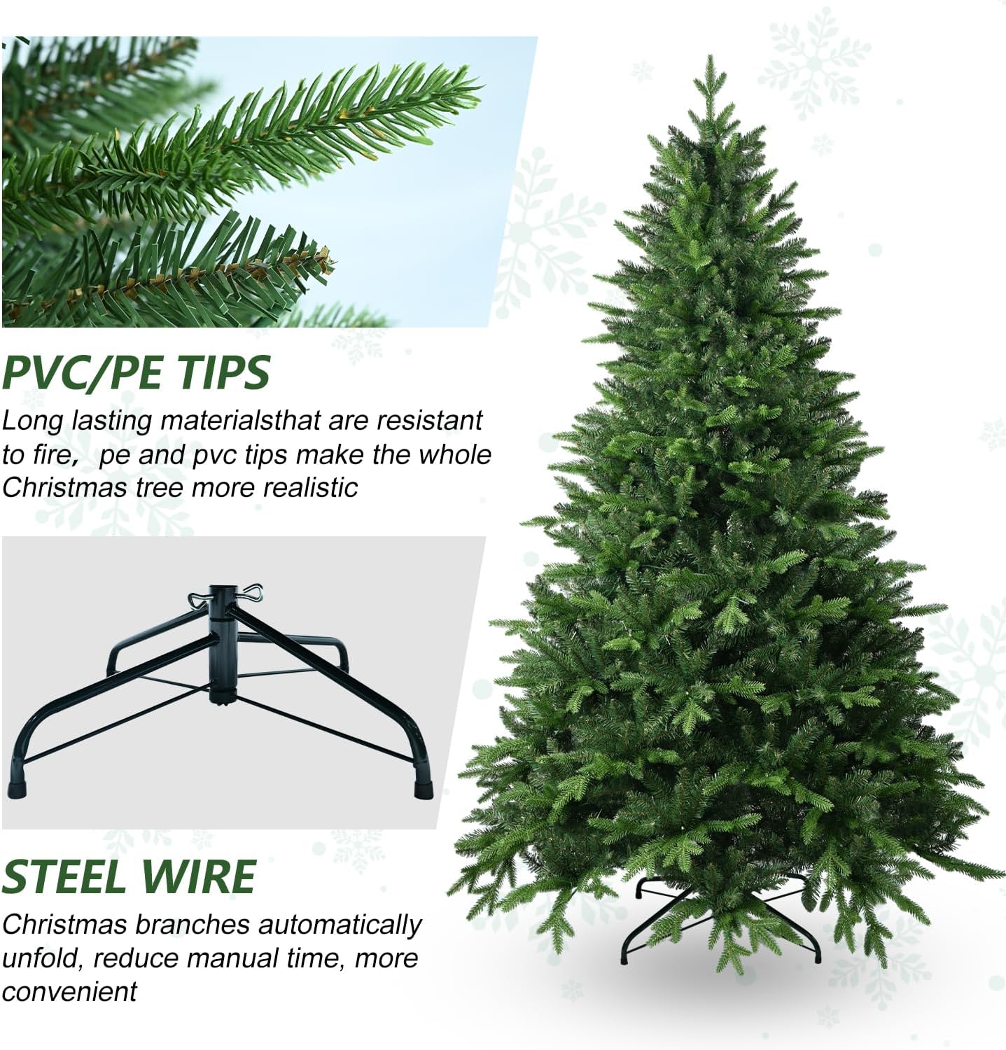 4FT Artificial Christmas Tree with 668 PE&PVC Mixed Branch Tips, Unlit Hinged Premium Spruce Fake Xmas Trees, Green, Foldable Base