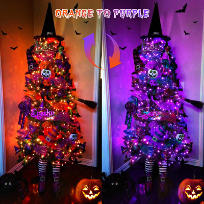 JMEXSUSS 200 LED Orange and Purple Halloween Lights Plug in, 66ft Connectable Color Changing Christmas String Lights with Remote, Outdoor Waterproof Tree Lights for Yard Halloween Decor