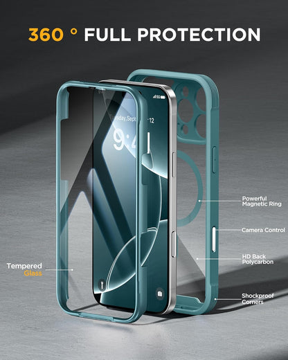 Miracase Magnetic for iPhone 16 Pro Case Full-Body Phone with Built-in Glass Screen Protector, [Compatible with MagSafe] Military Drop Proof 16 Pro Cover Bumper 6.3 inch, Green