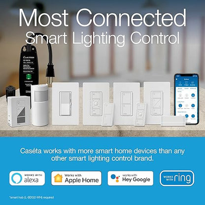 Lutron Claro Smart Light Switch for Caseta Lighting, for LED Lights, Fans, 5 Amp, Single-Pole/3-Way, Neutral Required, DVRF-5NSS-WH-2, White, 2 Pack