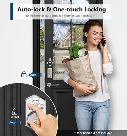 TEEHO TE002 Fingerprint Door Lock - Keyless Entry Electronic Keypad Deadbolt with 2 Backup Keys - Auto Lock - Easy Installation - Smart Locks for Front Door - Satin Nickel