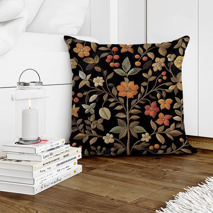 William Morris Abstract Vintage Print Floral Velvet Design Throw Pillow Covers Home Decor, Retro Art Deco Pillowcase Cushion Cover for Bed Sofa Living Room, Square 18x18inch (Black-Floral)