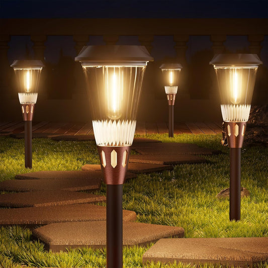 6 Pack Super Bright Solar Lights Outdoor 2-in-1 Warm&Cold IP65 Waterproof,Auto On/Off 6500K,Solar Pathway Walkway Lights for Yard,Patio,Landscape,Sidewalk,Driveway,Lawn