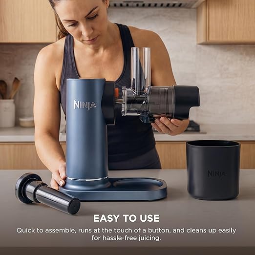 Ninja NeverClog Cold Press Juicer, Powerful Slow Juicer with Total Pulp Control, Countertop, Electric, 2 Pulp Functions, Dishwasher Safe, 2nd Generation, Blue/Navy, JC151NV