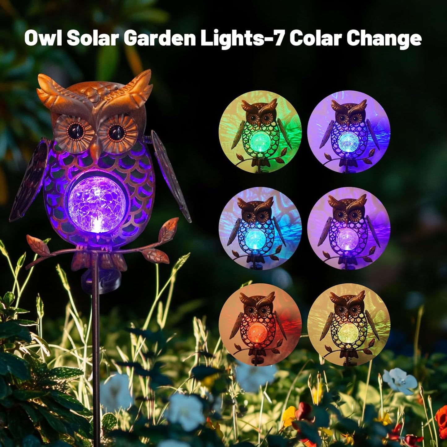 HONGLAND Solar Lights Outdoor Decor Waterproof, Solar Owl Garden Decorative Stake, Whimsical Gardening Gifts for Women Mom, Owl Outdoor Lights for Yard Patio Lawn Decor