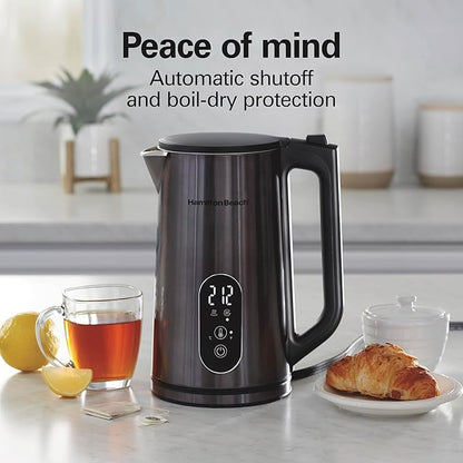 Hamilton Beach Digital Temperature Control Electric Tea Kettle, Hot Water Boiler & Heater 1.7L, 5 Preset Modes + Keep Warm, Fast Boil 1500 Watts, BPA Free, Double Wall Construction, Black (40851)