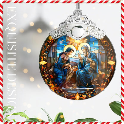 Nativity Ornaments, Stained Glass Effections, Nativity Scene 4 Inch Acrylic Ornament Art, White Elephant Gifts, Nativity Christmas Ornaments, Christmas Decor (Suncatcher Nativity)