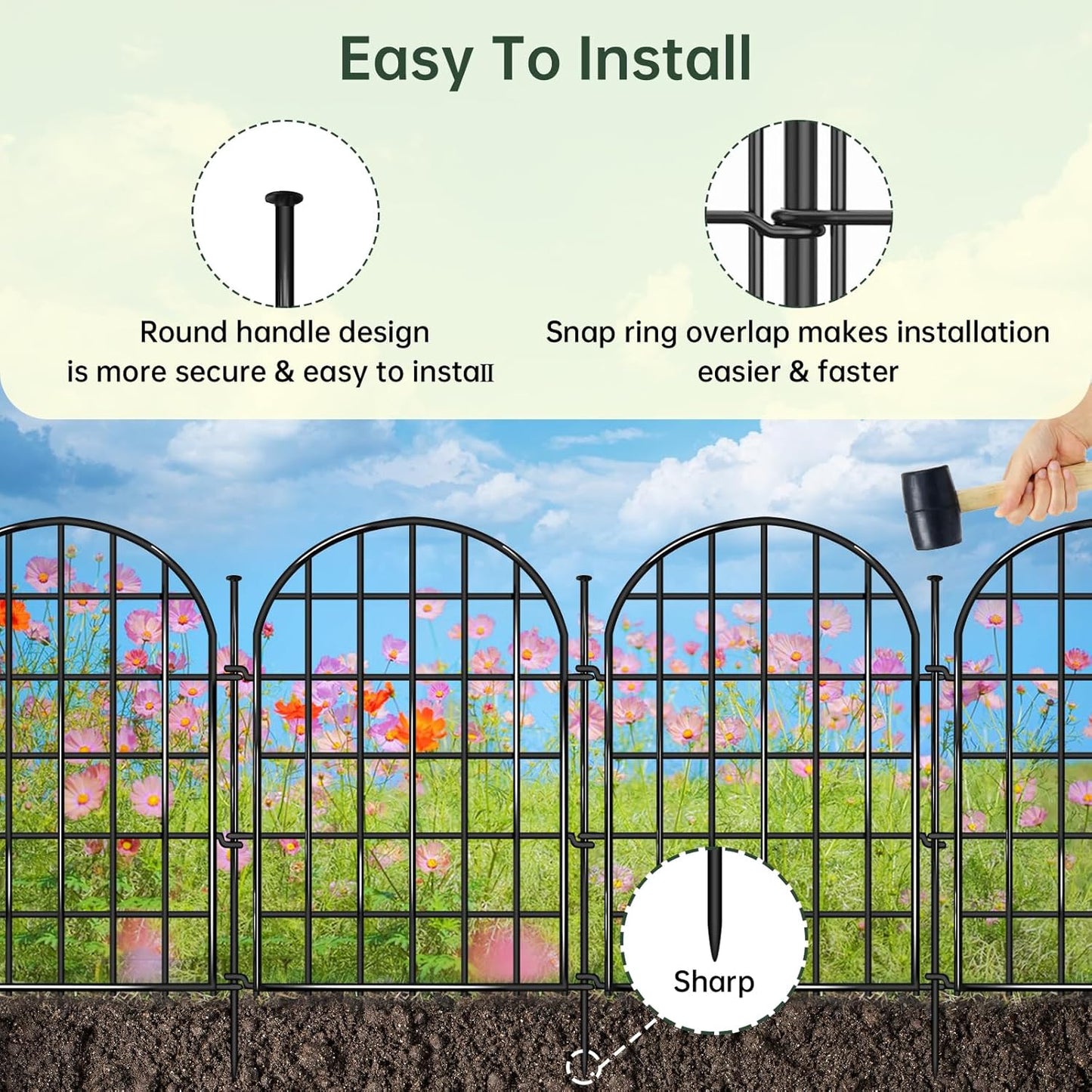32.5 ft(L) x 22 in(H) Garden Fence, 30 Panels Arched No Dig Fence, Decorative Animal Barrier Fencing with Ground Stake, Rustproof Metal Garden Edging Border for Dog, Rabbit, Outdoor Yard Patio Decor