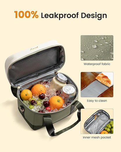 LOVEVOOK Insulated Lunch Bag for Women & Men - Cooler Lunch Tote and Lunch Box for Work and Travel, Light Green-beige-Dark olive Green