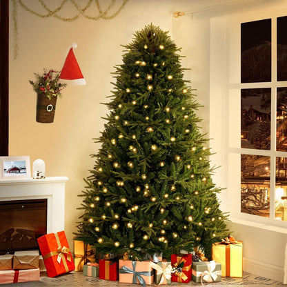 Camden 6.5ft Prelit Artificial Christmas Tree with Foot Pedal, 2041 Branch Tips, 400 Warm Lights and Metal Stand, 51" Wide Realistic Hinged Christmas Tree with Lights by Naomi Home