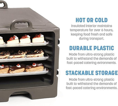 Carlisle FoodService Products Insulated Food Pan Carrier, Holds 7 Sheet Pans (Sold Separately), Front-Loading Cateraide with Handles, Rugged PE Shell with PU Insulation, Brown