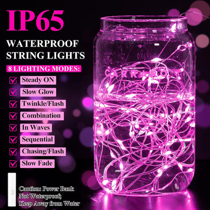 Lakumu Rechargeable String Lights Battery Operated, Fairy Lights with Timer, Mini LED Twinkle Lights for Bedroom, Christmas Decorations, Wedding, Vine, Centerpiece Table Decor (5M/16FT Pink)