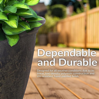 Sunnydaze 24-Inch Anjelica Large Plastic Pot for Plants - Outdoor Polyresin Round Planter with Drillable Drainage Holes - Sable