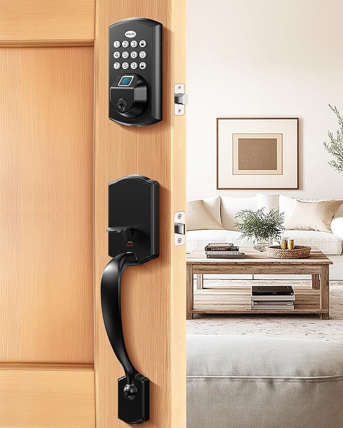 DESLOC A100F Electronic keypad Door Lock with Handle Set, Smart Front Door Locks Set, Keyless Entry Door Lock with Handles, Smart Locks for Front Door, Deadbolt Smart Lock, 12 Months Battery, IP54