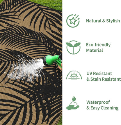 GENIMO Outdoor Rug 5' x 8' Waterproof for Patio Clearance, Reversible Plastic Straw Camping Carpet, Lightweight Mats for Rv, Backyard, Deck, Porch, Picnic, Beach, Balcony, Black & Brown