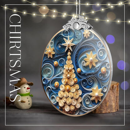 2025 Christmas Ornament, Stained Glass Effections, Christmas Tree 4 Inch Acrylic Ornament Art, White Elephant Gifts Car Interiors Decors, Christmas Decor (Quilling Tree 2)