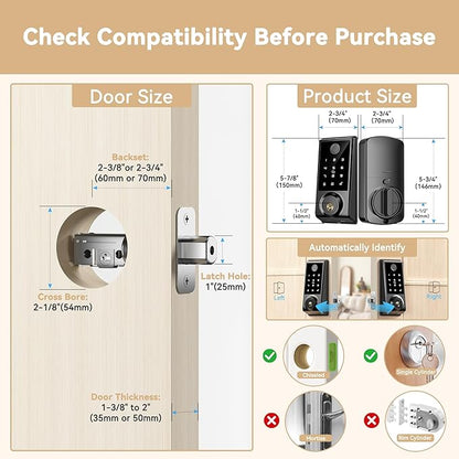 IRONZON Smart Door Lock Deadbolt Lock with Touchscreen Keypad, Fingerprint Door Lock for Front Door, 5-in-1 Keyless Entry Door Lock, App Control, 4 IC Cards, Auto Lock, 15-Min Installation