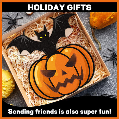 Halloween Door Wreath,Halloween Wall Decorations Wooden Black Bats Pumpkin Halloween Wreaths for Front Door, Halloween Door Decorations Indoor Outdoor Sign