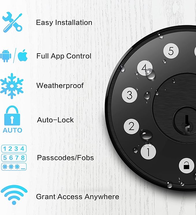 Keyless Deadbolt Smart Door Lock: Sifely Digital Keyless Entry Door Lock for Front Door, Code & Fob Access, App Control, Auto Lock, Easy to Install (Black)