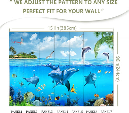Ocean Wallpaper White Gull Dolphin Wall Mural for Bedroom Living Room (Not Peel n‘ Stick)