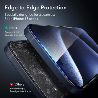 ESR 3 Pack for iPhone 15 Pro Max Screen Protector, [9H Hardness] [Military Grade Shatterproof] Full Coverage Tempered Glass Film with Easy Installation Tool, HD Clear, Scratch Resistant