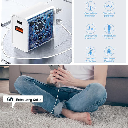 iPhone Fast Charger,[MFi Certified]2Packs 20W Dual Port PD/QC3.0 USB C Wall Charger with 6FT USB C to Lightning Cable Data Sync Cord For Apple iPhone 14 13 12 11 Pro Max X Xr Xs Max 8Plus, AirPods Pro