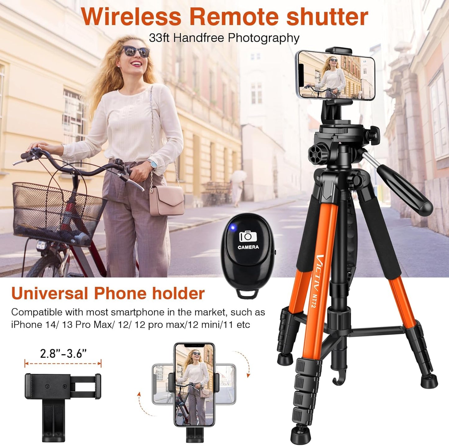 Tripod for Camera, 72" Tall Camera Tripod & Monopod with Remote, Professional Heavy Duty Compact Camera Stand for Phone, DSLR, Spotting Scope, Telescope, Binocular