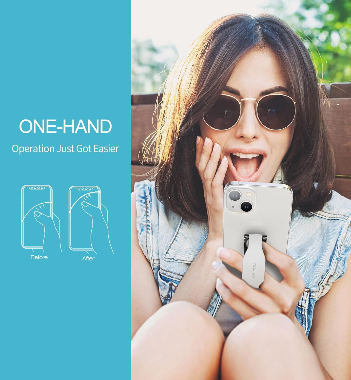 SURITCH Phone Grip Strap Finger Loop Holder for Back of Phone, 2-in-1 Soft Silicone Gripper Kickstand for iPhone Samsung and Most Cell Phone Cases, 3.15" White