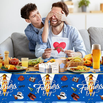 2 Pack Fathers Day Tablecloth - Happy Father's Day Table Cloth, Plastic Disposable Rectangle Blue Father Day Table Cover for Fathers Day Decorations Party Decor Supplies Favors,108 x 54 Inch