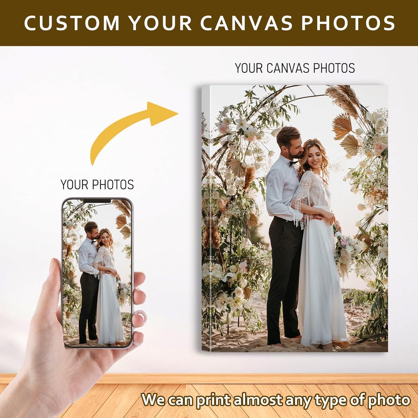 Custom Canvas Prints with Your Photos - Personalized Pictures Print, Customized Photo Gifts, Wall Art Poster Canvas Printing for Wedding, Family, Baby, Pets, Home Office Decor, Wrapped Frame 24x18