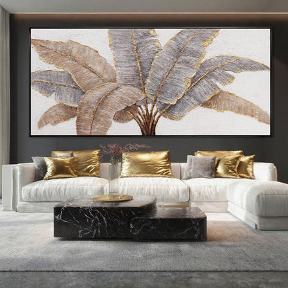 Gold Line Canvas Wall Art Leaves Wall Decor Modern Art Prints 32"x70" Bedroom Artwork for Wall Over Bed Art for Living Room