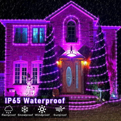 Purple Orange Halloween Lights, 66FT 200 LED Rope Lights for Outside Waterproof with 8 Modes, Connectable Tube String Lights for Indoor, Garden, Backyard, Patio, Deck, Pool, Tree Decorations