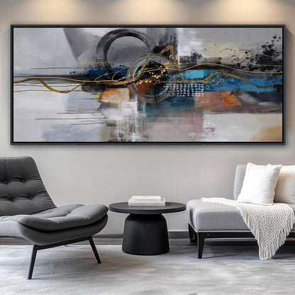 XLSJERST Large Abstract Frame Wall Art - Black and Blue Cnavas Framed Artwork for Walls Modern Minimalist Boho Gray Pictures Wall Decor for Living Room Bedroom Office Home Decoration 86x39 Inches