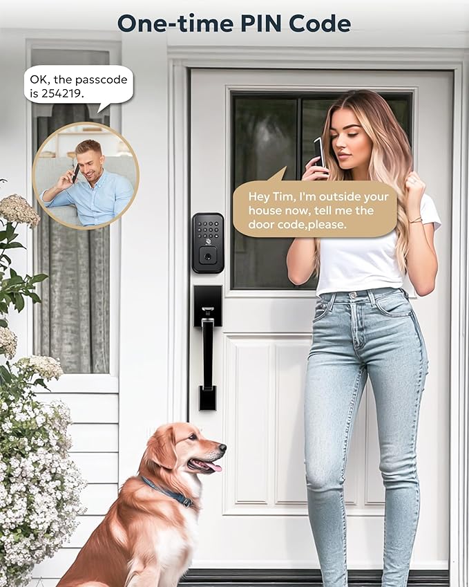 BE-TECH Keyless Entry Smart Door Lock with 2 Pull Handles, Electronic Front Door Locks Set, Digital Keypad Deadbolt, Auto Lock, One Time Codes, Anti Peeping Code, Easy Installation, Black